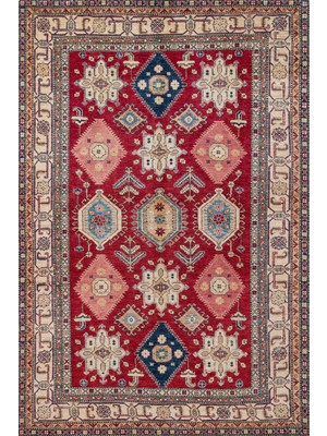 Bespoky 80x150 cm Kırmızı Geometrik Geleneksel Madalyon Yıkanabilir Halı | Yatak Odası Mutfak Halısı | Leke Tutmayan, Kaymaz | HKMDGT-085