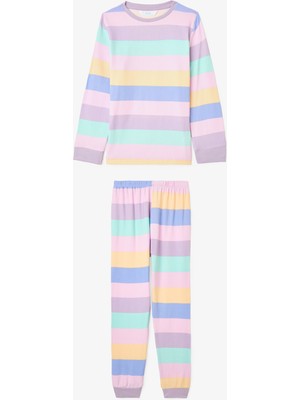 Pembe Kız Çocuk Çizgili Pijama Takımı