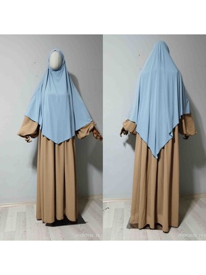 Maksi Boy Sandy Sufle Khimar Hazır Hijab Eşarp Mavi
