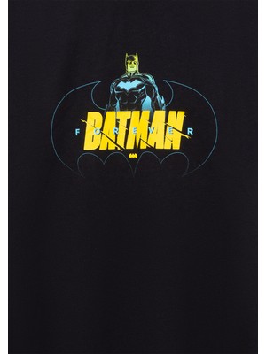 Mavi Batman Baskılı Siyah Tişört 6610294-900