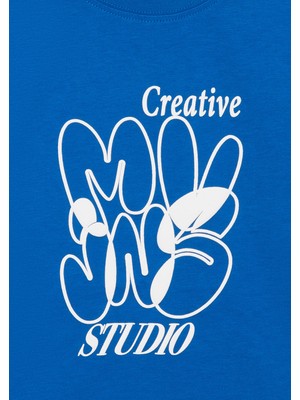 Mavi Mvjns Baskılı Crop Mavi Tişört 7610275-70910