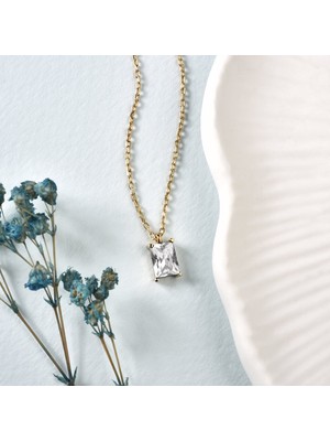 14 Ayar Mikron Altın Kaplama Baget Taşlı Gümüş Kolye - Kadın Şık Takı CNS00662