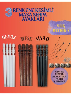65CM 5'lik Cnc Kesimli Dekoratif 3 Renk Seçeneği (Beyaz-Siyah-Meşe) Masa&sehpa Ayakları
