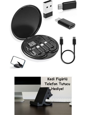 Orret Home 60W Destekli 5'i 1 Arada Seyahat Kablo Seti – USB Type-C, Micro USB Şarj Kablosu ve Dönüştürücü Adaptörlü Mini Kablo Kutusu, Kompakt Seyahat Kiti