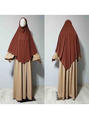 Maksi Boy Sandy Sufle Khimar Hazır Hijab Eşarp Bakır