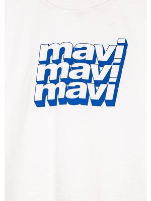 Mavi Mavi Logo Baskılı Ekru Tişört 6610284-70057