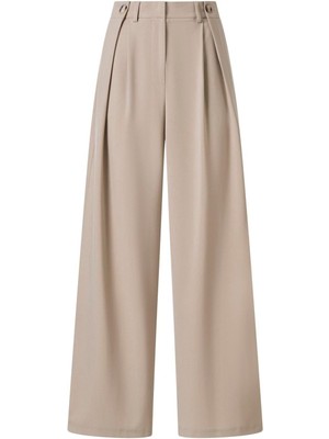 Düğme Detay Yüksek Bel Palazzo Pantolon Bej