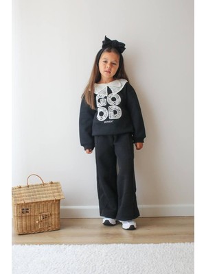 Baskılı Şardonlu Kız Çocuk Ikili Eşofman Takımı