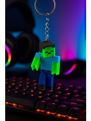 Flexilab Creative Minecraft Zombi Figürlü Pla Anahtarlık – 3D Baskı Oyuncak ve Koleksiyon Aksesuarı