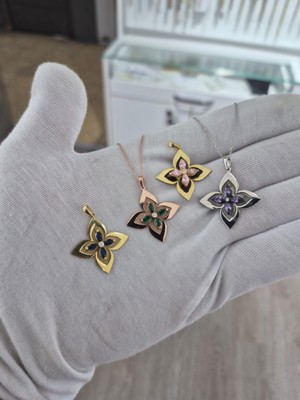 925 Ayar Papatya Silver Nano Zirkon Taşlı Lilyum Çiçeği Kolye.rose.gold.rodaj