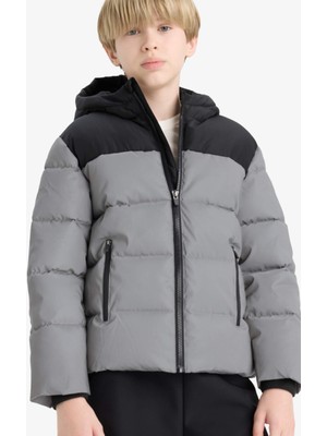 DeFacto Erkek Çocuk Su Geçirmez Kapüşonlu Polar Astarlı Mont E9348A825WN