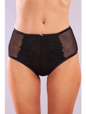 Golshan Gaspara Control Slip, Kadın Güpürlü Tül Siyah Renk Yüksek Bel Külot