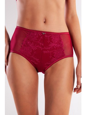 Golshan Gaspara Control Slip, Kadın Güpürlü Tül Şarap Renkli Yüksek Bel Külot