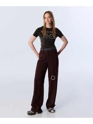 Metal Aksesuarlı Kontrast Bel Pantolon TW6250003172035