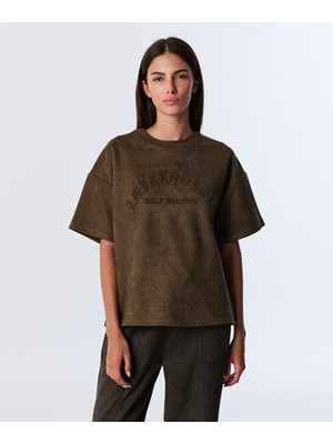 Kabartmalı Slogan Baskılı Tişört TW6250070120022