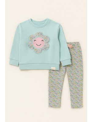 Kız Çocuk Papatya Baskılı Pijama Takımı Turkuaz