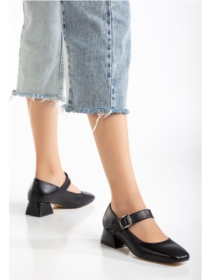 ST-006 Siyah Günlük 4 cm Topuklu Bayan Ayakkabı