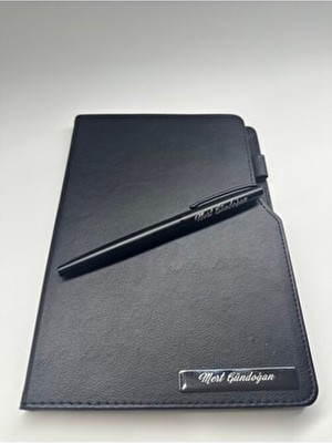 Isme Veya Kişiye Özel Siyah Ajanda Defter ve Kalem