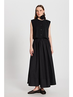 Minaaise Siyah Poplin Beli Lastikli Uzun Etek 27321