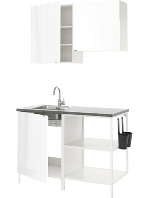 Mutfak Dolabı Kombinasyonu, Beyaz-Parlak Cila Beyaz, 123X63.5X222 Cm, Glypen Batarya