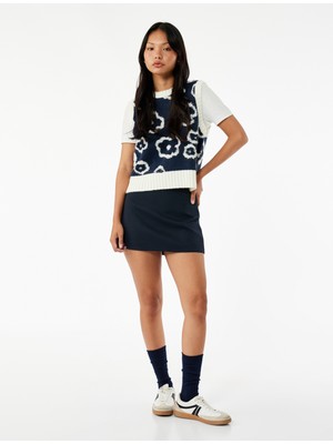 Bisiklet Yaka Çiçekli Kolsuz Triko Süveter