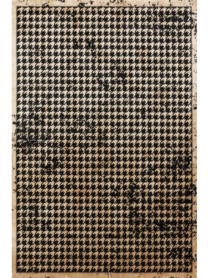 Bespoky 80x400 cm Siyah Bej Geometrik Modern Kazayağı Yıkanabilir Halı | Mutfak Yolluk Halısı | Leke Tutmayan, Kaymaz | KLAS-7360