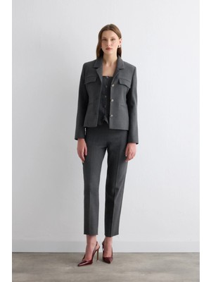 Gusto Balıksırtı Kemerli Sigaret Pantolon - Gri