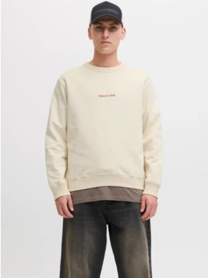 Jack&jones 12282893 Jornorrebro Emb Sweat Antıque Whıte Erkek Sweatshirt