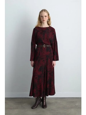 Gusto Anka Koleksiyonu Volanlı Uzun Viskon Etek - Bordo