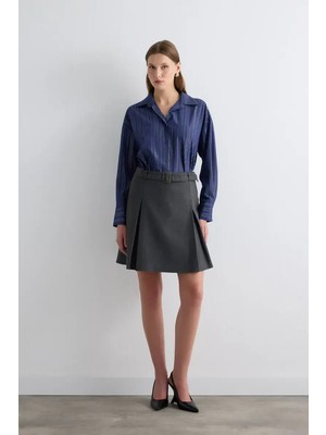 Gusto Balıksırtı Kemerli Mini Etek - Gri