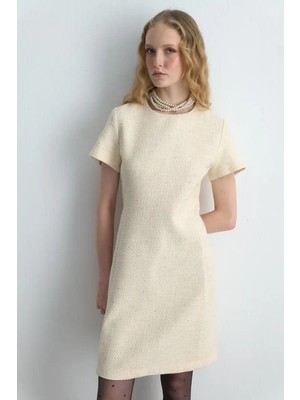 Gusto Kısa Kollu Tuvit Elbise - Ekru