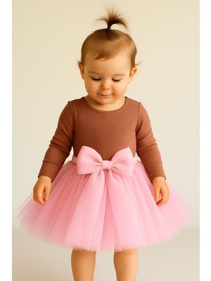 Nsm Kız Bebek Pembe Astarlı Tül Kabarık Tütü Etek Beli Lastikli Kısa Tasarım