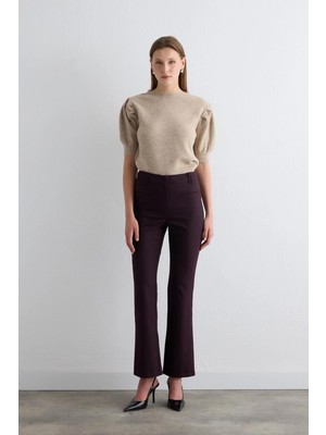 Gusto Çizgili Geniş Paça Pantolon - Mürdüm