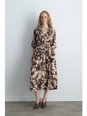 Gusto Balon Kollu Uzun Viskon Elbise - Kahverengi