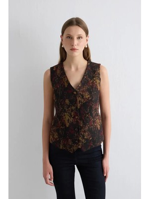 Gusto Siyah Jakar Yelek Kadın Regular Fit Desenli Tasarım ile Günlük Kullanım İçin