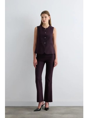 Gusto Yuvarlak Yaka Çizgili Yelek - Mürdüm