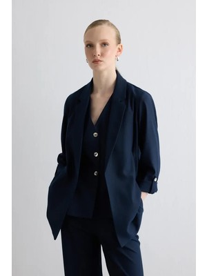 Gusto Rahat Kesim Sim Çizgili Ceket - Lacivert
