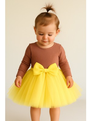 Nsm Astarlı Kız Bebek Kabarık Tütü Etek Sarı Renk Beli Lastikli Kısa Model