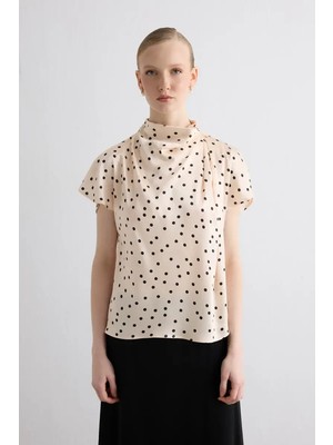 Gusto Puanlı Viskon Saten Bluz - Ekru