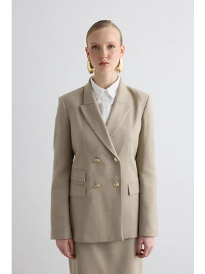 Gusto Kruvaze Kaşe Ceket - Bej