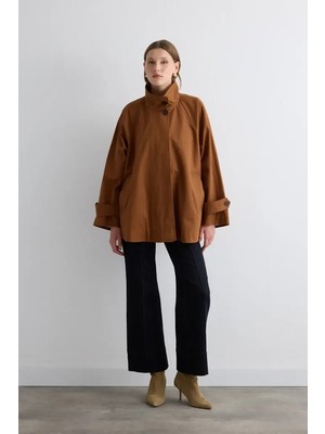 Gusto Dik Yakalı Su Iticili Trençkot - Taba