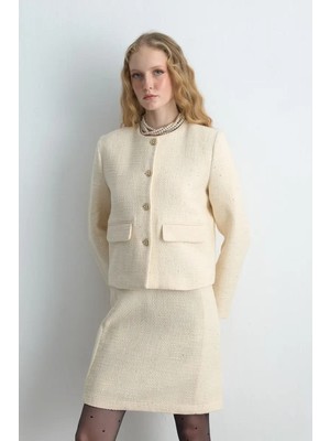 Gusto Sıfır Yakalı Tuvit Ceket - Ekru