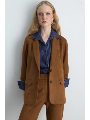 Gusto Suni Süet Blazer Ceket - Taba