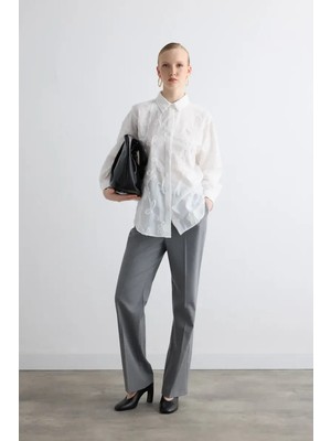 Gusto Nakışlı Koton Gömlek - Beyaz