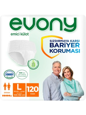 EVONY Emici Külot Unısex Large 30X4'Lü (120 Adet) Sızdırmaya Karşı Bariyer Koruması ile  Konforlu Kullanım