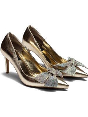 Taşlı Fiyonk Tokalı Parlak Yüzey Yüksek Topuklu Kadın Abiye Ayakkabı 3005