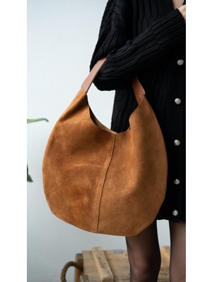 %100 Hakiki Süet Deri Yavru Çanta Detaylı Kadın Omuz Çantası