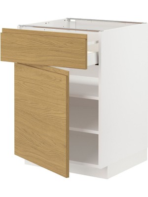 Kapaklı ve Çekmeceli Alt Dolap, Voxtorp Meşe Görünümlü, 60X60 Cm, 1 Kapaklı ve 1 Çekmeceli