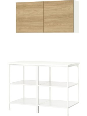 Çamaşır Odası ve Mutfak Için Dolap Kombinasyonu, Beyaz-Meşe Görünümlü, 123X63.5X207 cm