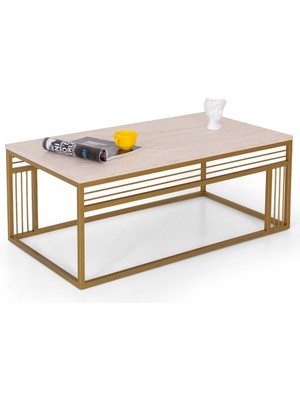 Milano Lüks Orta Sehpa – Metal Ayaklı Traverten Üst Tablalı Dikdörtgen Sehpa 60X110 cm